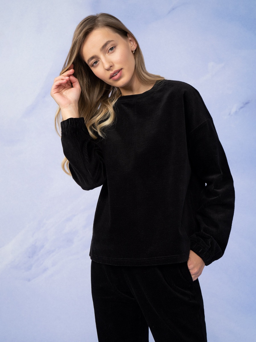 OUTHORN Women's pullover corduroy sweatshirt deep black