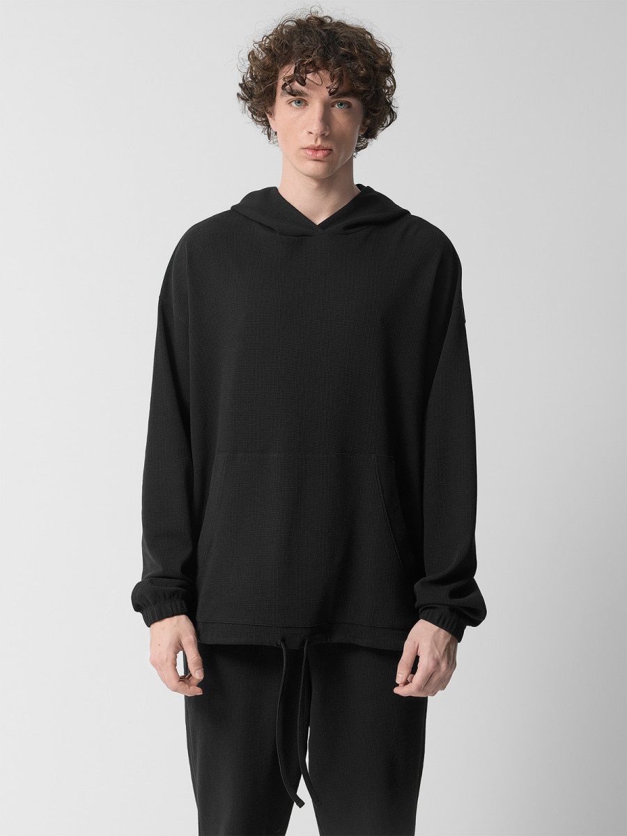 OUTHORN Men's oversize waffle hoodie deep black 6