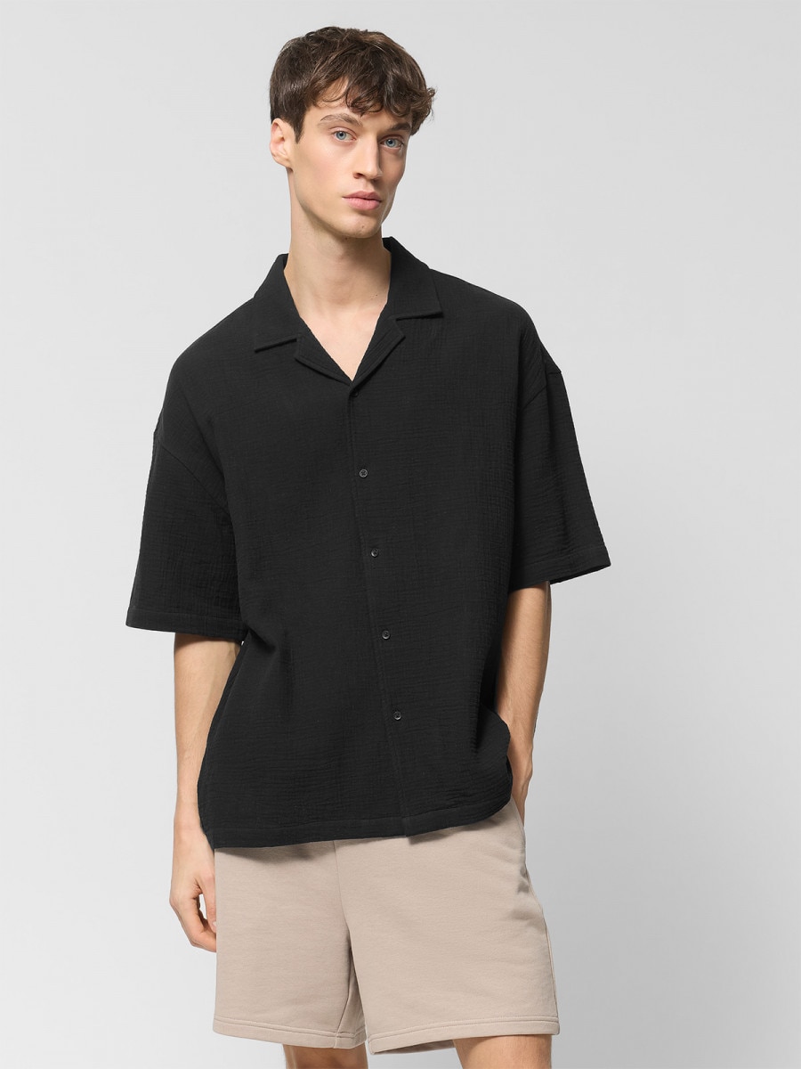 OUTHORN Men's cotton muslin shirt deep black