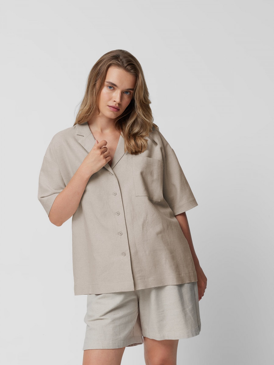 OUTHORN Women's short sleeve linen shirt - beige beige 8