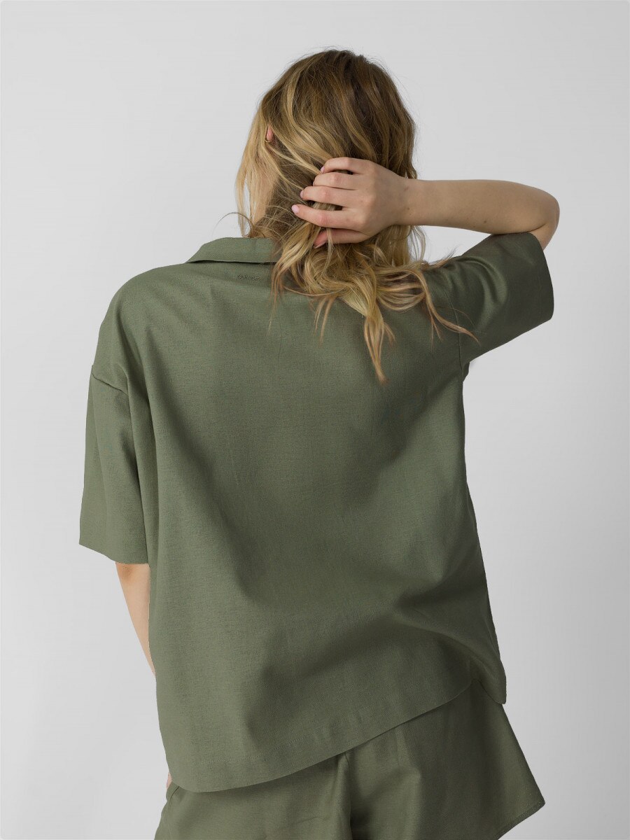 OUTHORN Women's short sleeve linen shirt - khaki khaki 3