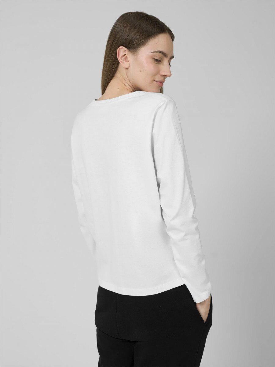 OUTHORN Women's plain v-neck longsleeve white 3
