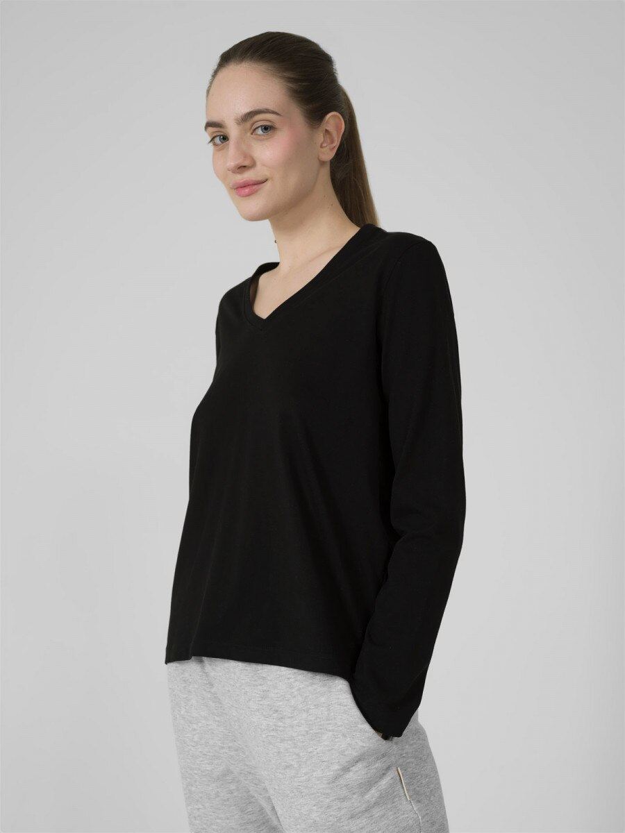 OUTHORN Women's plain v-neck longsleeve deep black 2