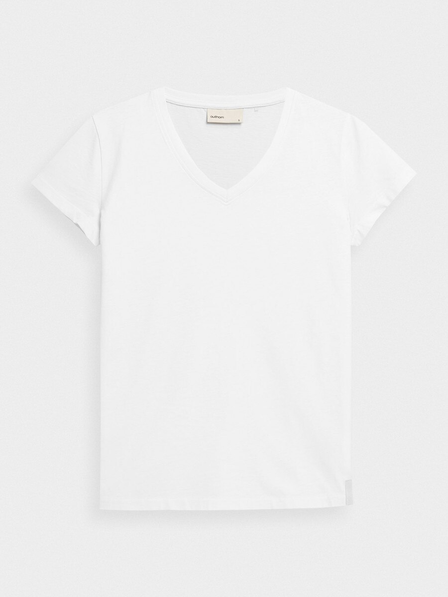 OUTHORN Women's plain V-neck T-shirt white 5