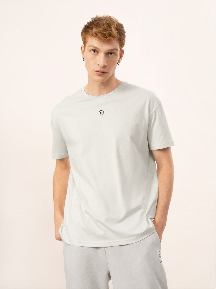 OUTHORN Men's oversize T-shirt with print warm light gray