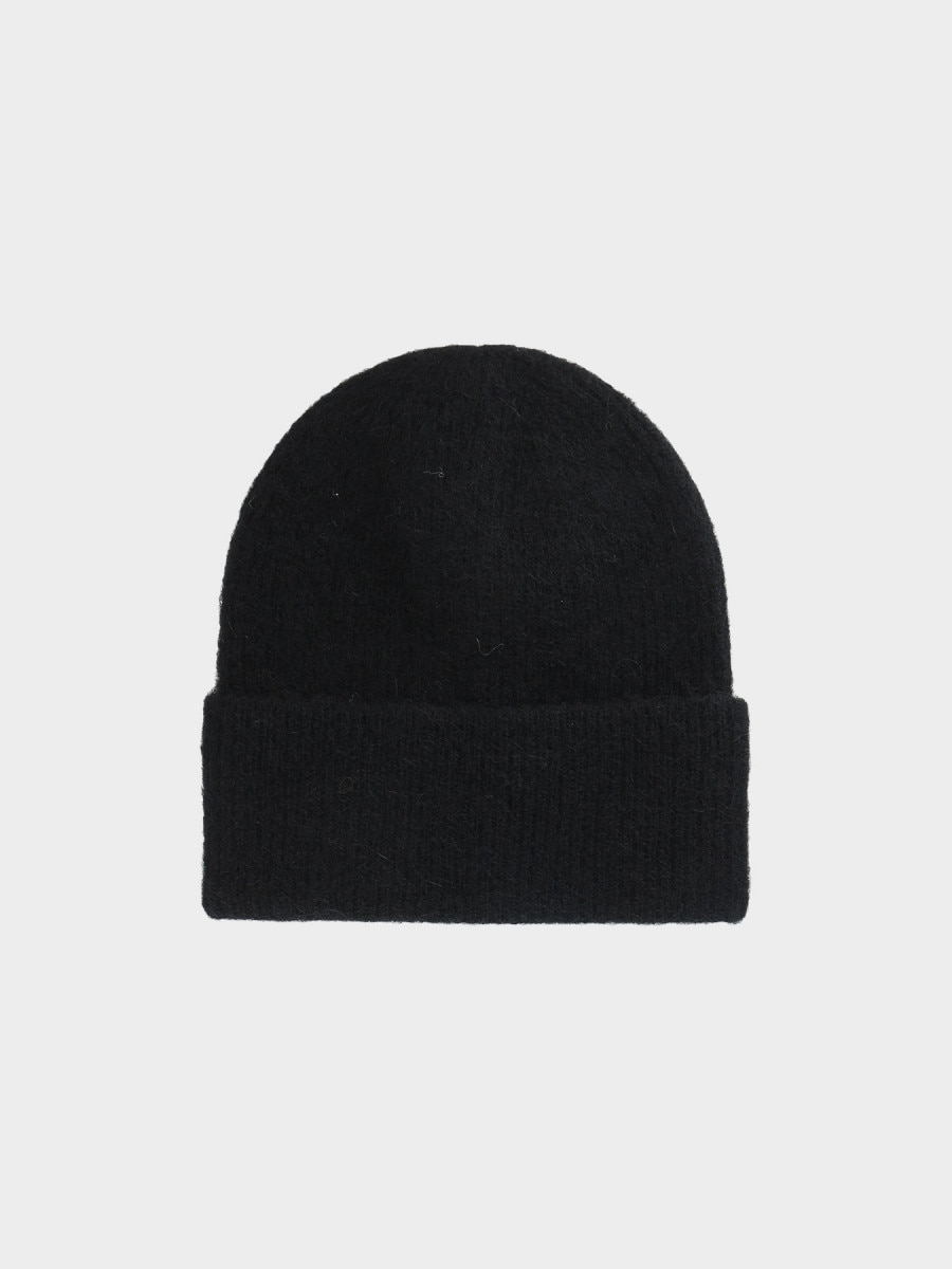 OUTHORN Women's winter beanie with wool and alpaca deep black