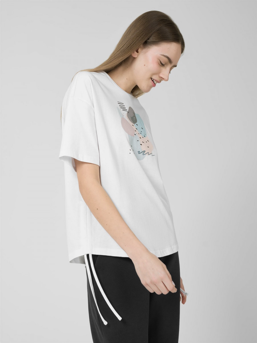 OUTHORN Women's oversize T-shirt with print white 4