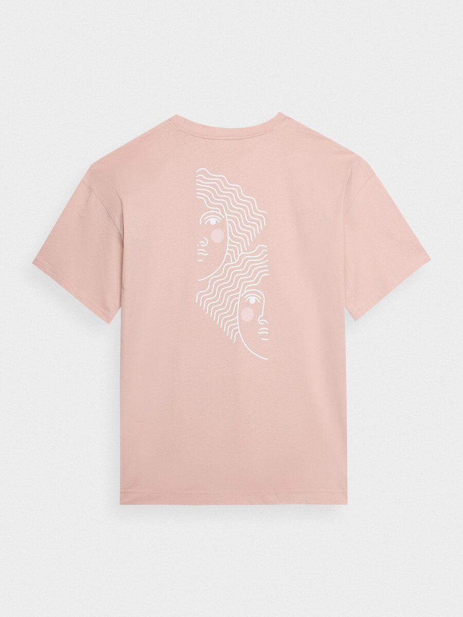 OUTHORN Women's oversize T-shirt with print - pink light pink 6