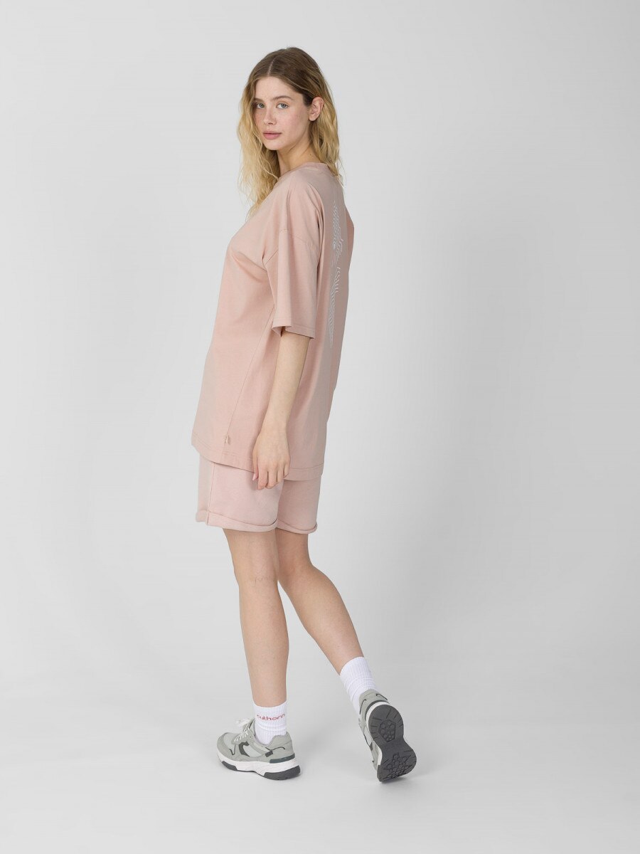 OUTHORN Women's oversize T-shirt with print - pink light pink 4
