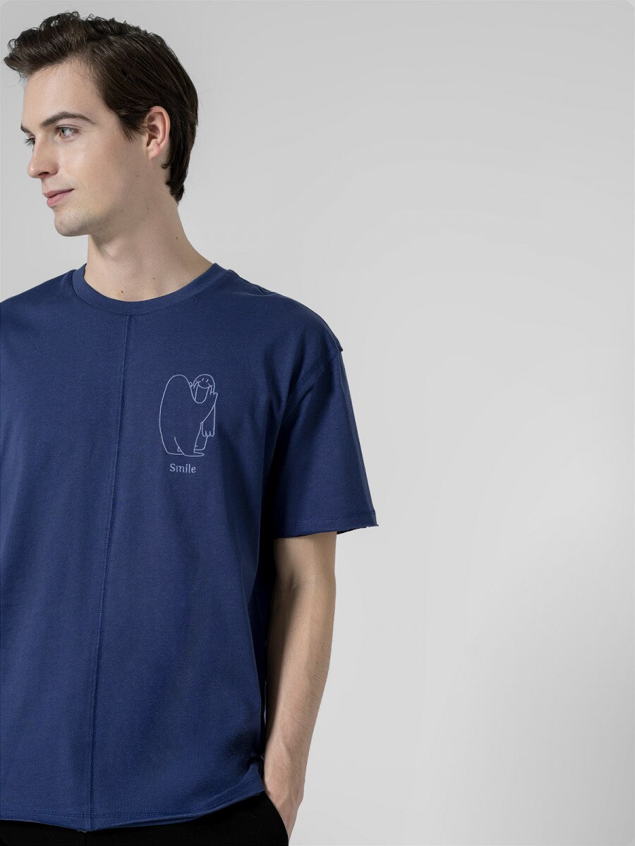 OUTHORN Men's T-shirt with embroidery - navy blue