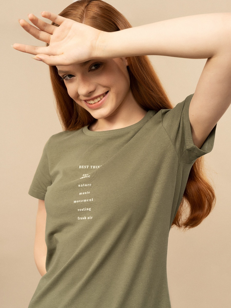 OUTHORN Women's T-shirt with print khaki 4