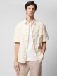 OUTHORN Men's oversize denim shirt with short sleeves cream