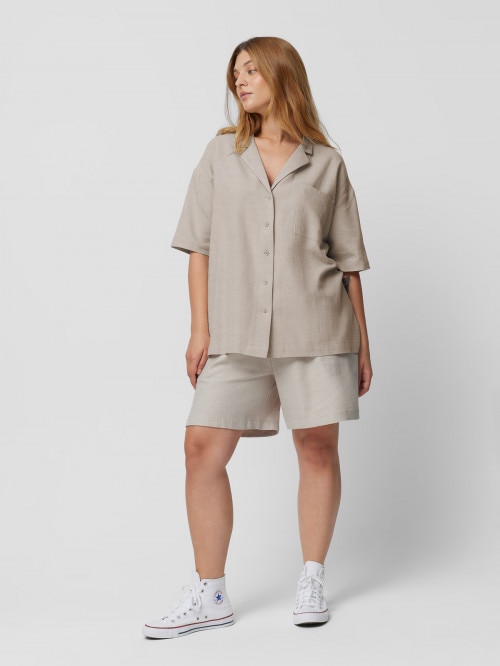 Women's short sleeve linen shirt - beige