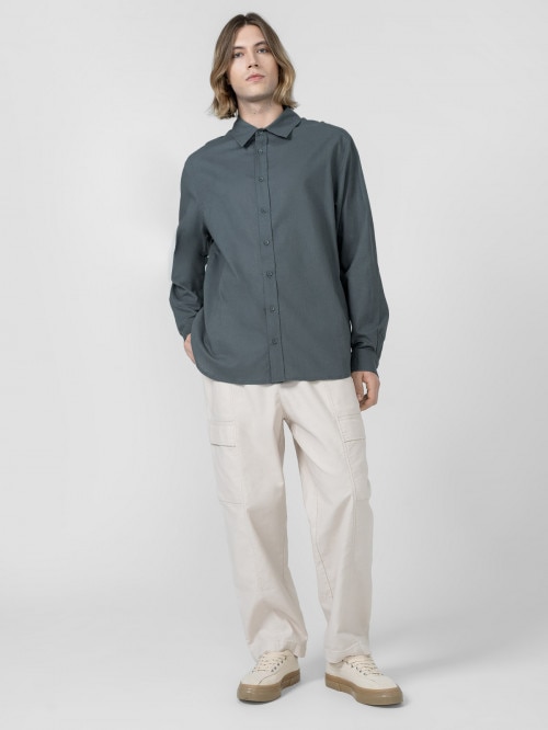 OUTHORN Men's shirt with linen  olive