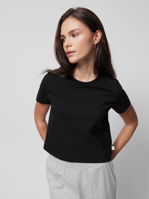 OUTHORN Women's plain croptop Tshirt deep black