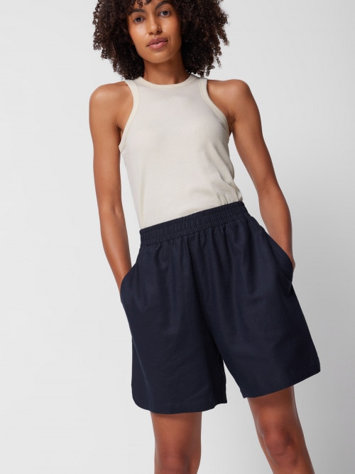 OUTHORN Women's woven linen shorts  navy blue