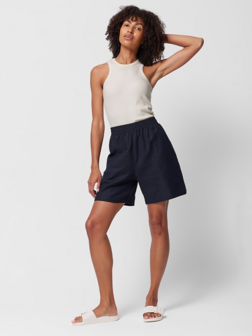 Women's woven linen shorts - navy blue