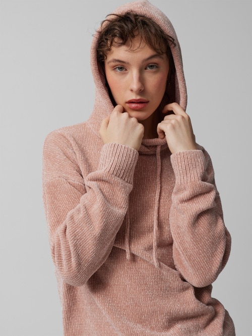 Women's chenille knit sweater with hood