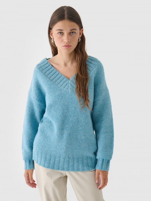 OUTHORN Women's sweater with wool and alpaca turquoise blue