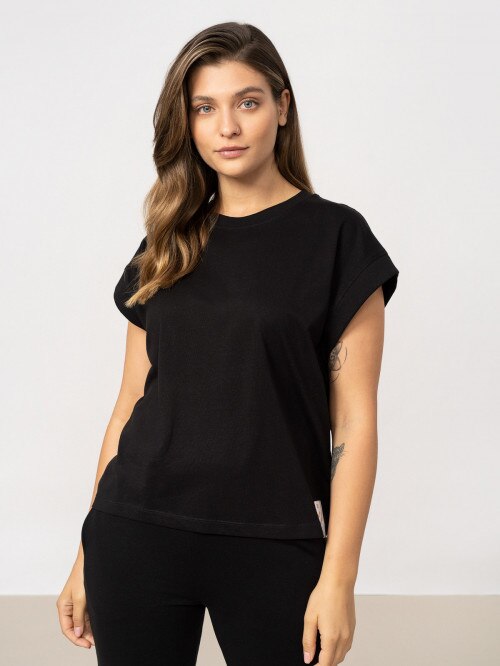 OUTHORN Women's oversize plain Tshirt deep black