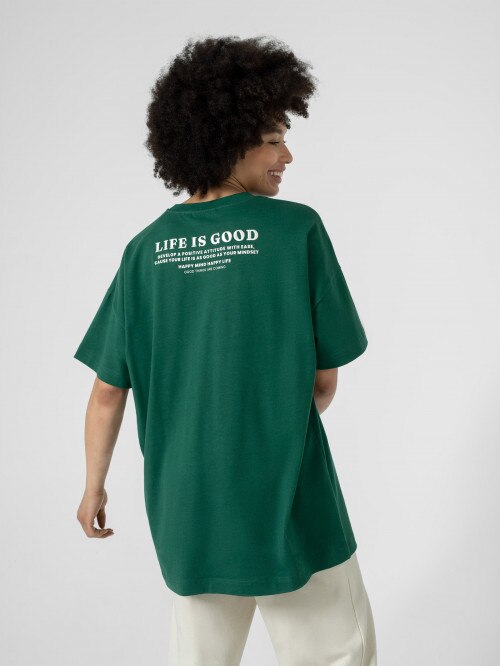 OUTHORN Women's oversize Tshirt with embroidery  green