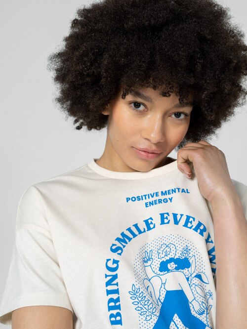 OUTHORN Women's Tshirt with print  cream