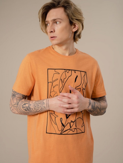 OUTHORN Men's tshirt with print salmon pink