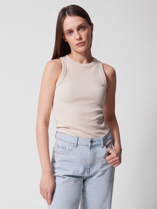OUTHORN Women's ribbed basic top cream